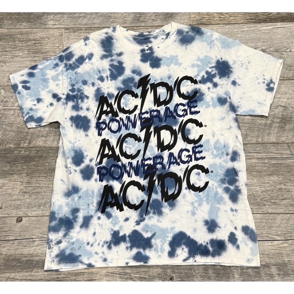 AC/DC Men's Powerage Tie Dye Hard Rock Heavy Metal T-Shirt Music Rock Band Sz L